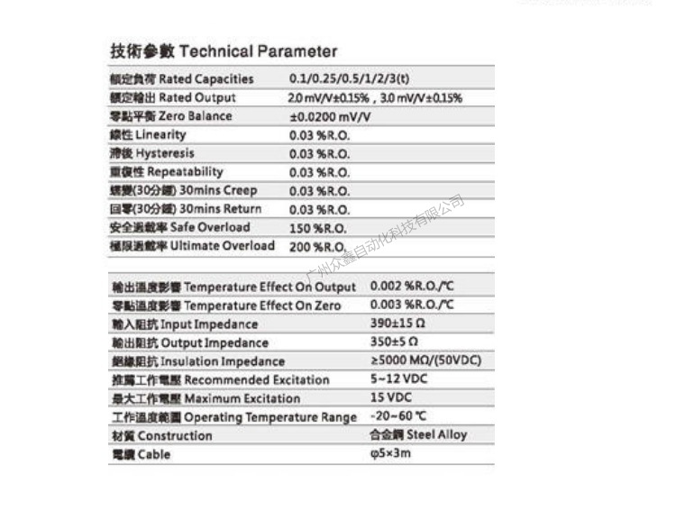 臺(tái)灣mavin NB2-3t稱(chēng)重傳感器技術(shù)參數(shù)