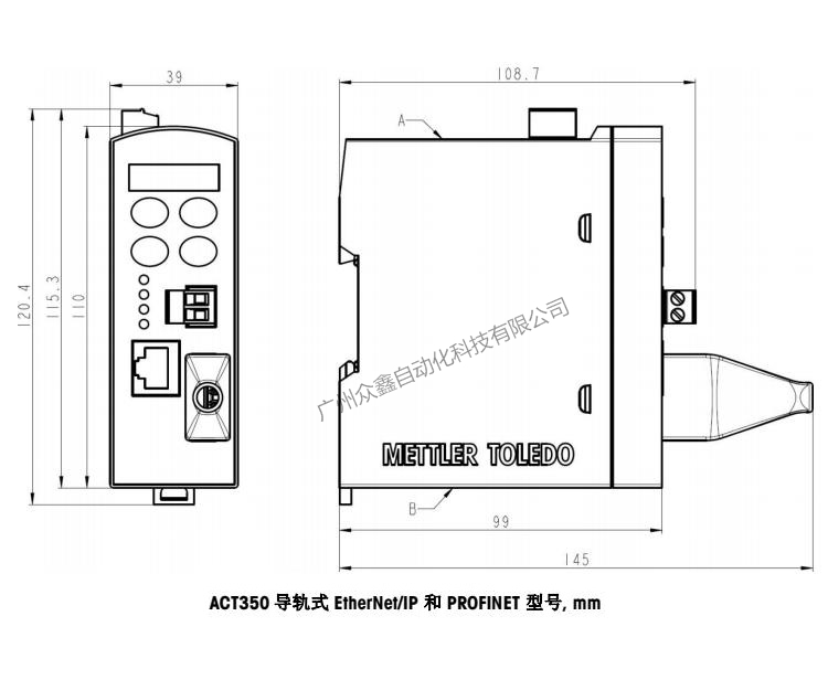ACT350稱重變送器EtherNet/IP和PROFINET型號(hào)產(chǎn)品尺寸